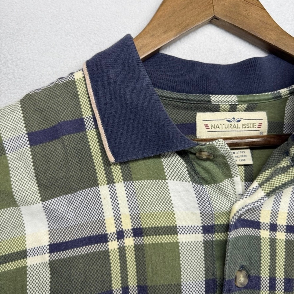 Vintage Knit Golf Polo Shirt mens XL Green Blue Plaid Check Golfer Old Money 90s - Picture 5 of 7